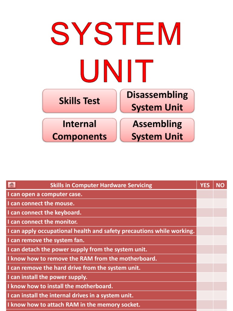 Skills Test Internal Components Disassembling System Unit Assembling ...