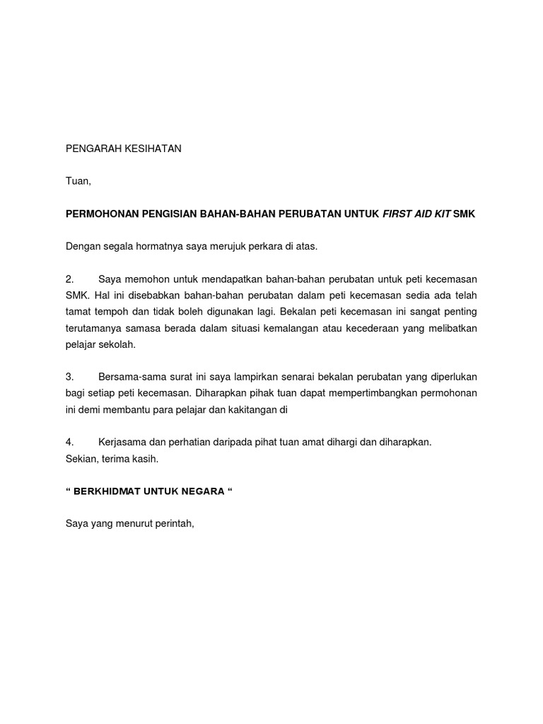 Surat Mohon First Aid
