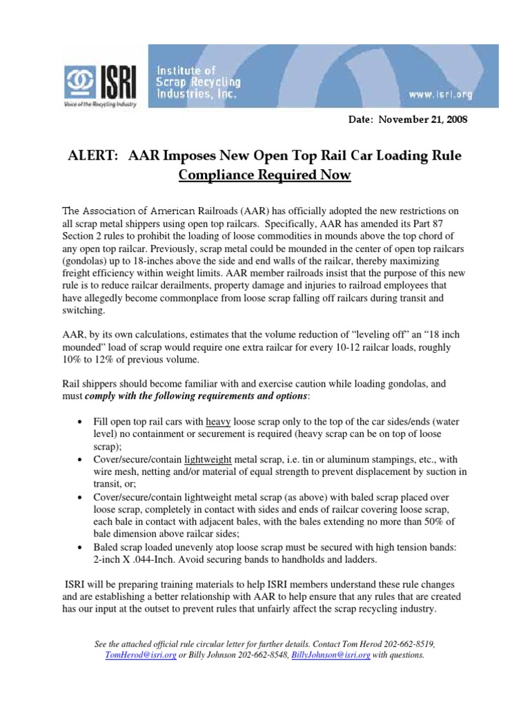 Aar Loading Rules | PDF | Scrap | Rail Transport