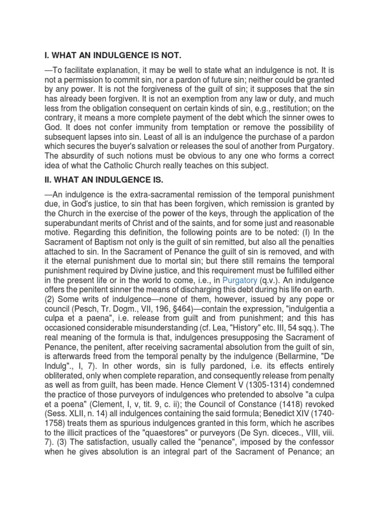 I. What An Indulgence Is Not.: Purgatory | PDF | Indulgence | Penance