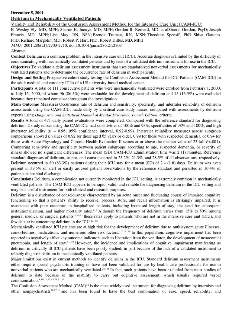 Delirium Assessment in ICU Patients | PDF | Intensive Care Unit ...