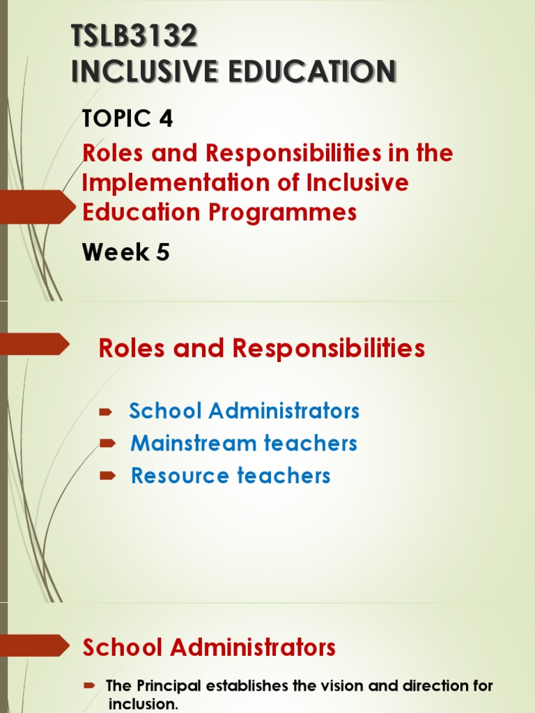 Roles and Responsibilities PDF Special Education Inclusion (Education)
