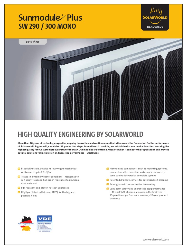 SolarWorld SW 290/300 Mono Data Sheet | PDF | Electrical Engineering ...