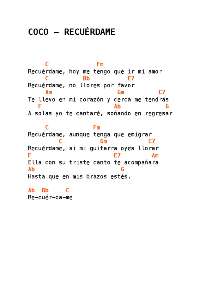 Coco Recuérdame UKULELE Letra y Acordes DESCARGA CLICK AQUI