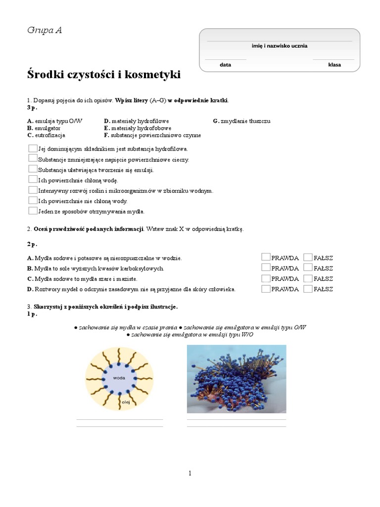 Sprawdzian Srodki Czystosci I Kosmetyki Nowa Era
