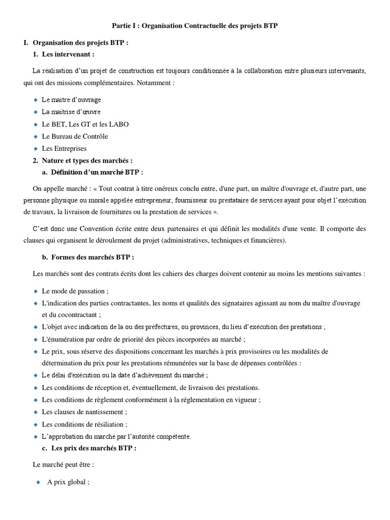Organisation des Projets BTP et Chantier | PDF | Entrepreneur principal ...