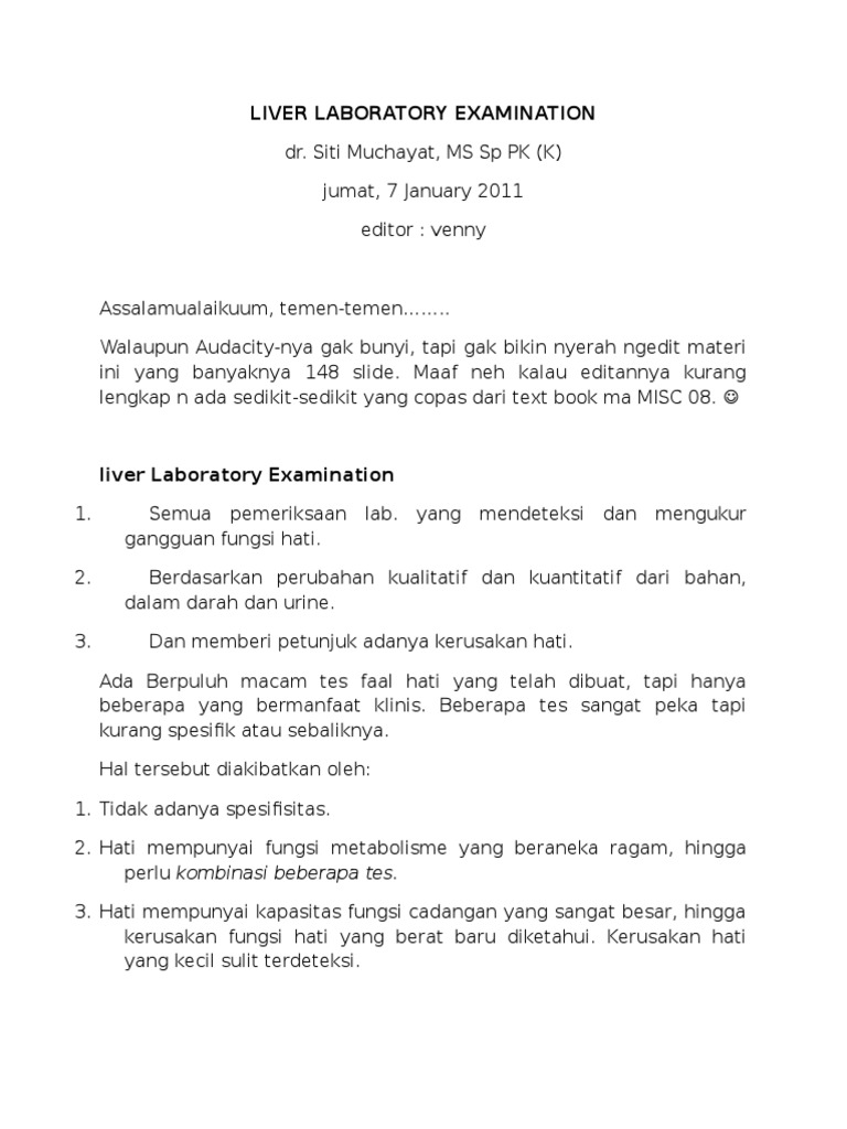 Liver Laboratory Examination | PDF