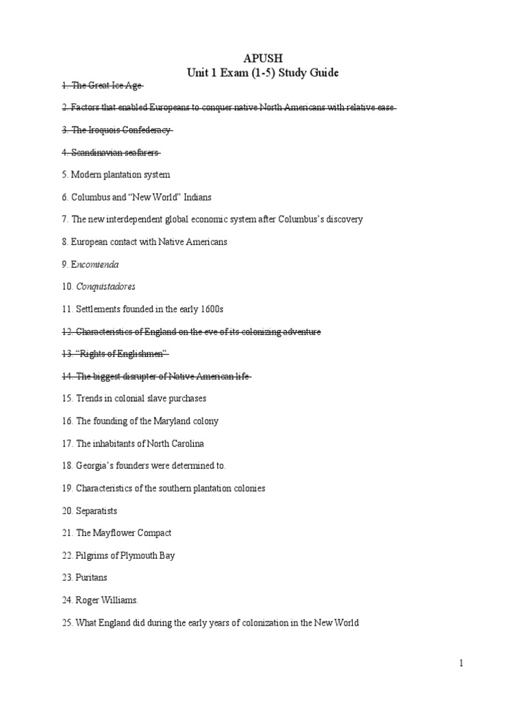 Apush Unit 1 Exam (15) Study Guide PDF
