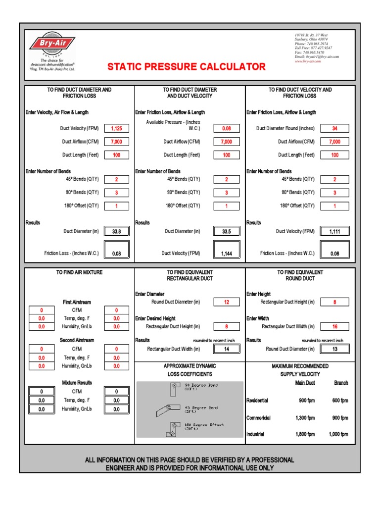 Static Pressure Calculator r3 Conducto (Caudal) Cantidades físicas