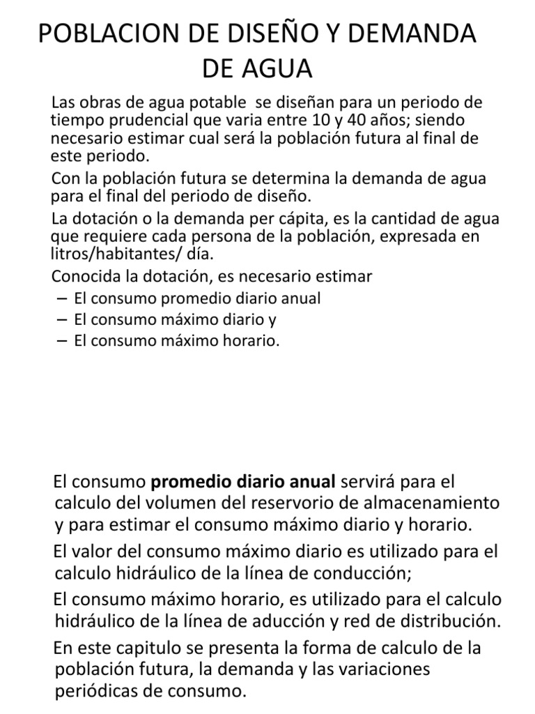 Cálculo de Demanda de Agua Potable | PDF | Consumo (economía) | Agua ...