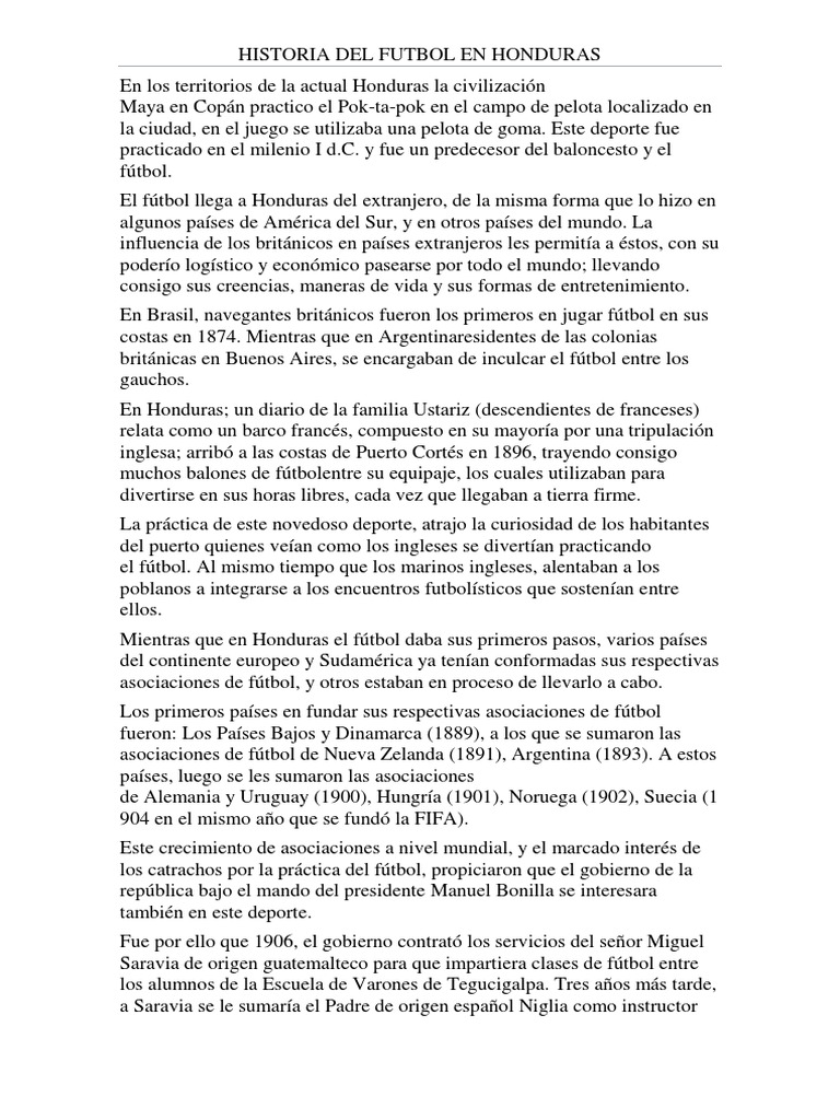 Historia Del Futbol en Honduras | PDF | Deportes | Ocio