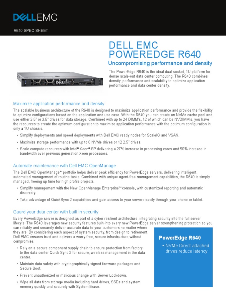 Poweredge r640 Spec Sheet | PDF | Solid State Drive | Scalability