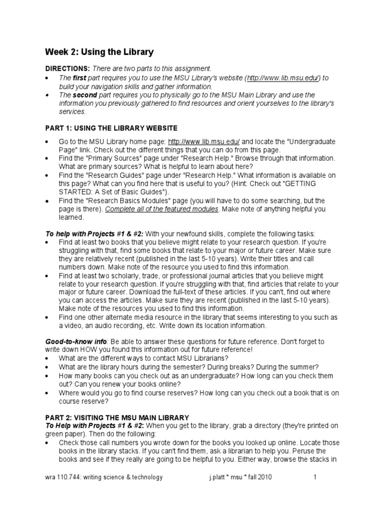 MSU Library Navigation Assignment | PDF | Libraries | Books