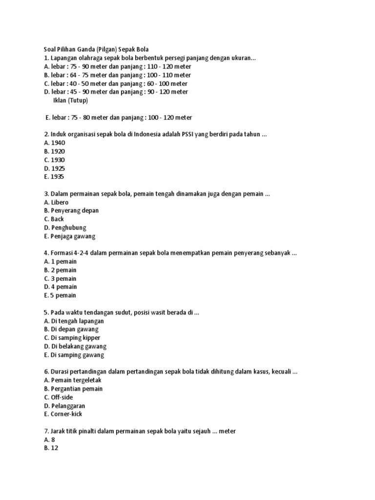 Soal Sepak Bola