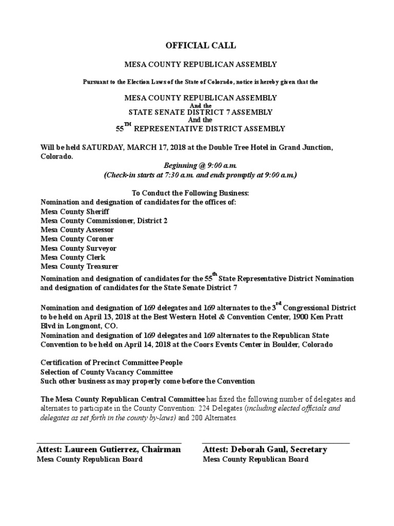 Mesa County GOP Assembly Notice | PDF | Politics Of The United States ...