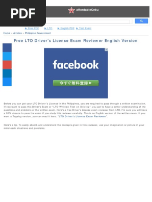 Free LTO Driver's License Exam Reviewer English Version - Philippine Governm