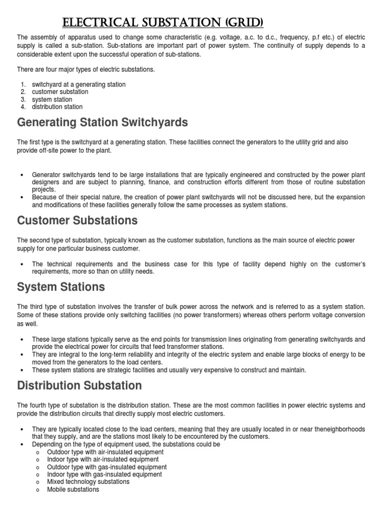 Types of Electrical Substations Explained | PDF | Relay | Electrical ...