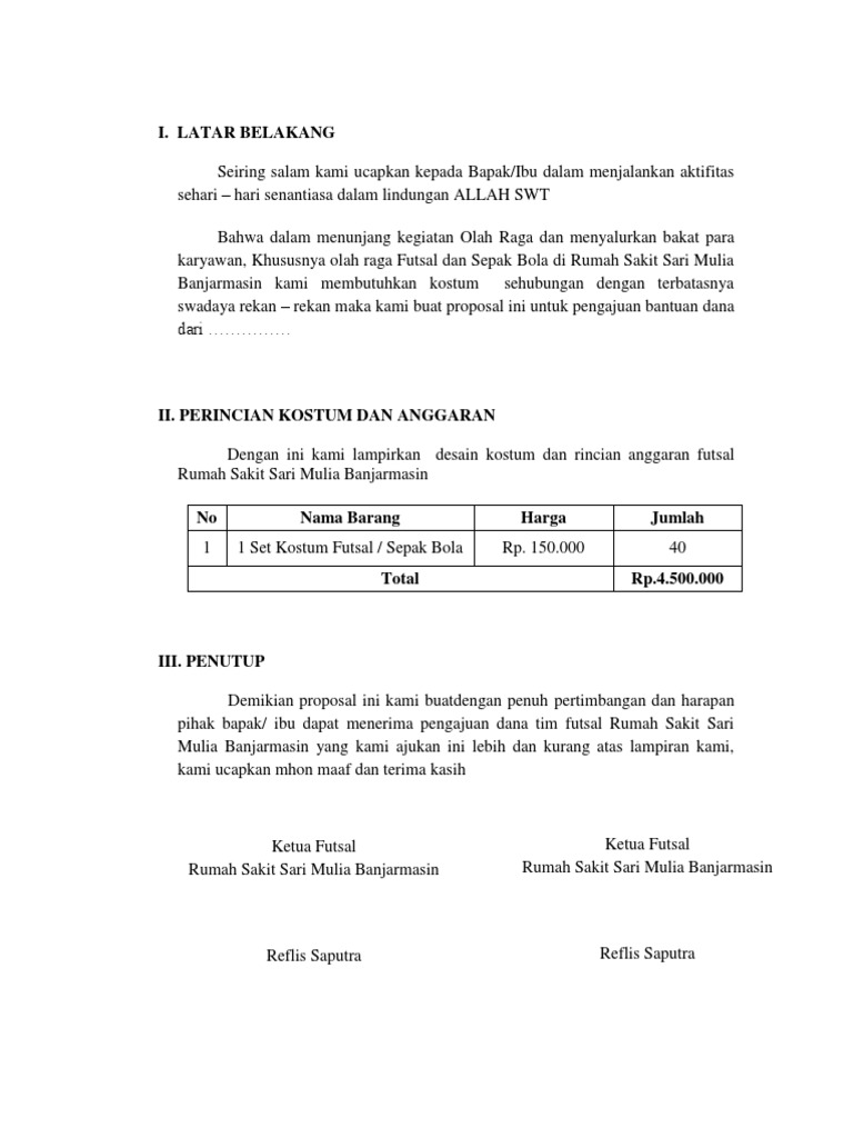 Contoh Proposal Futsal Singkat