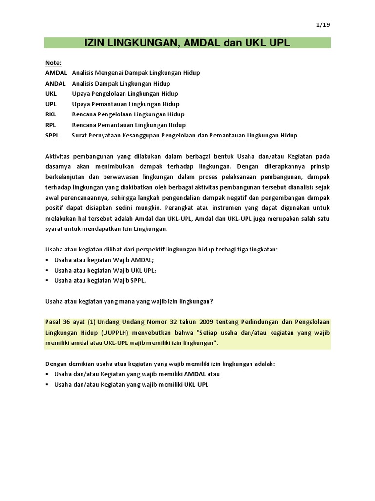 Izin Lingkungan Amdal Dan Ukl Upl
