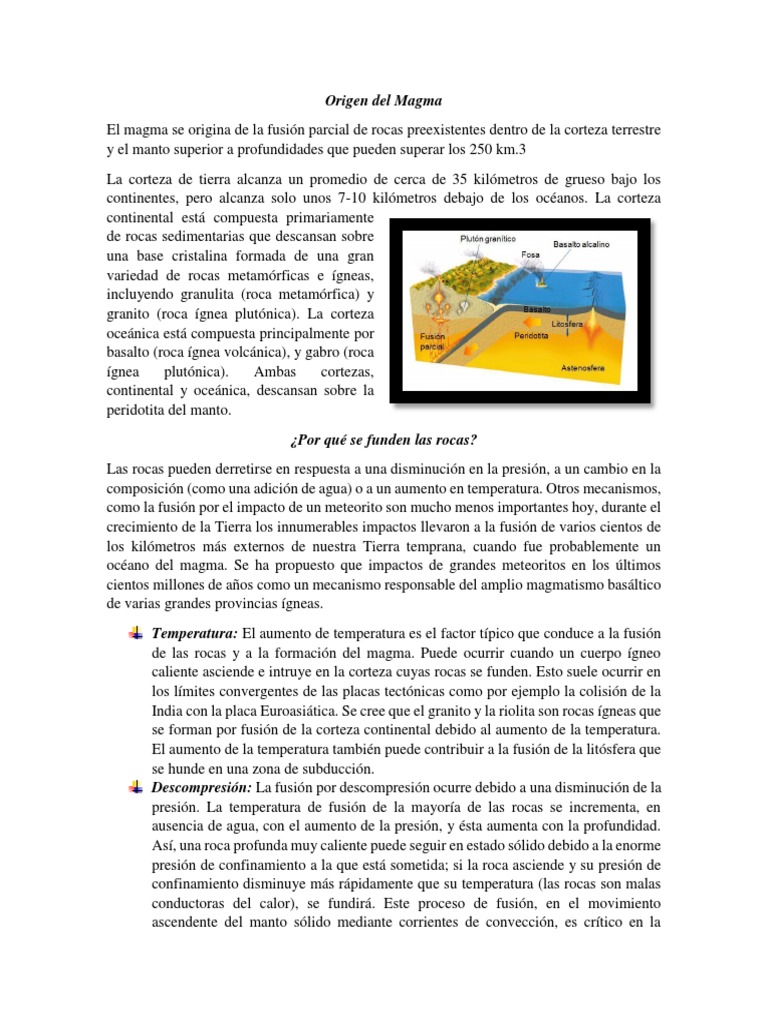 Origen y fusión del magma terrestre | PDF | Roca ígnea | Magma