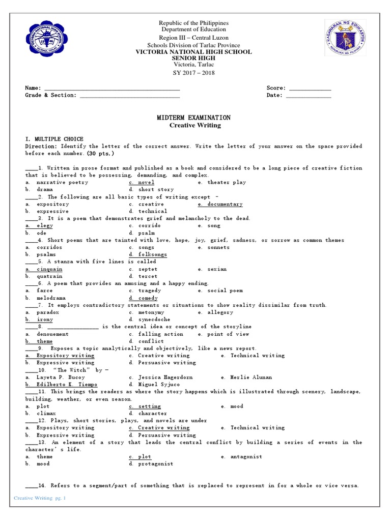 Grade 12 creative writing module answer key picture