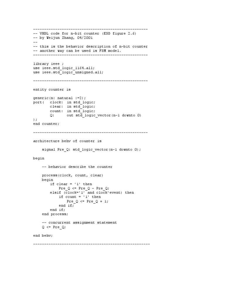 VHDL N-Bit Counter Implementation | PDF | Computers