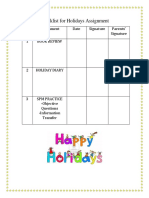 Checklist For Holidays Assignment