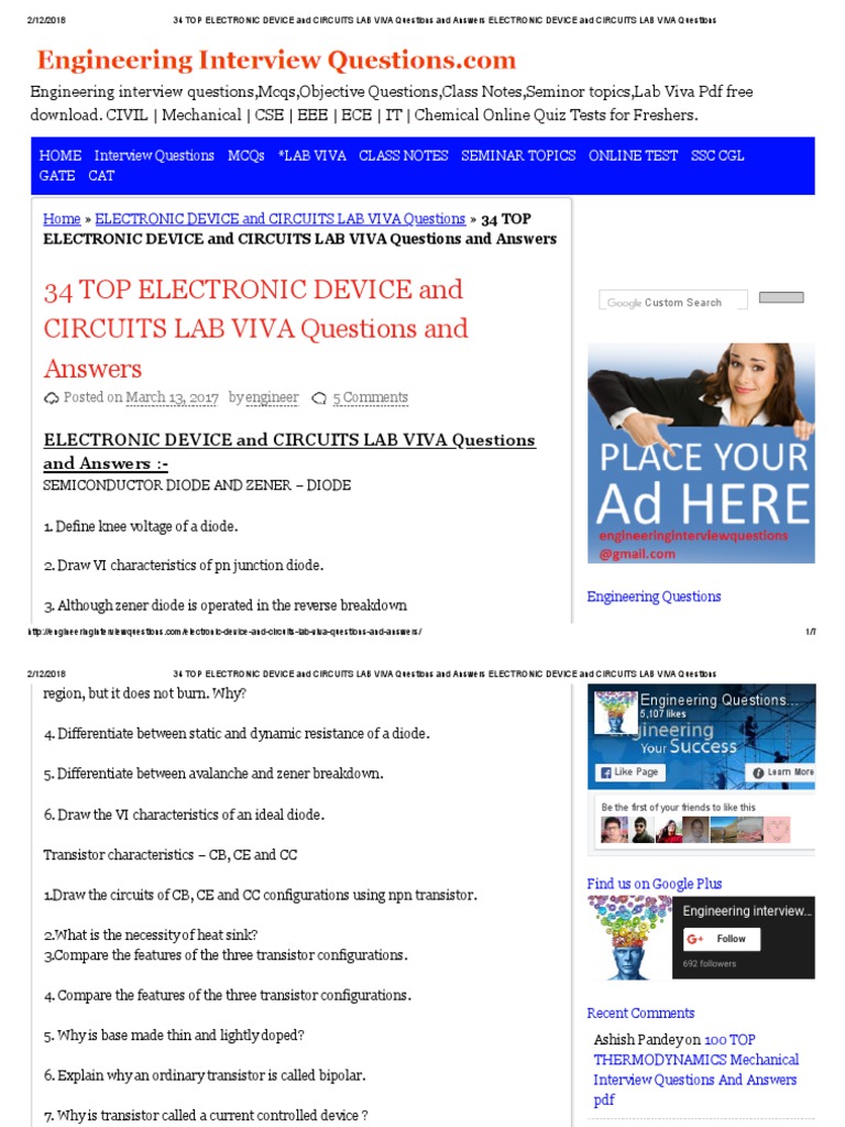 34 Top Electronic Device and Circuits Lab Viva Questions and Answers