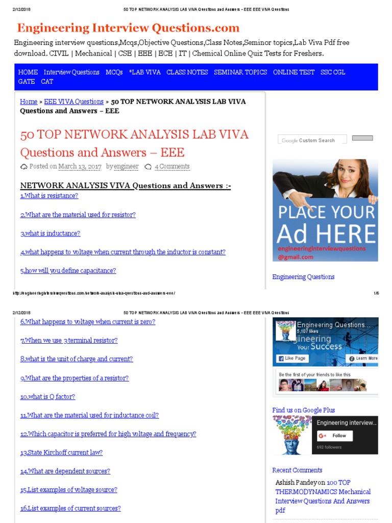 50 Top Network Analysis Lab Viva Questions and Answers - Eee Eee Viva