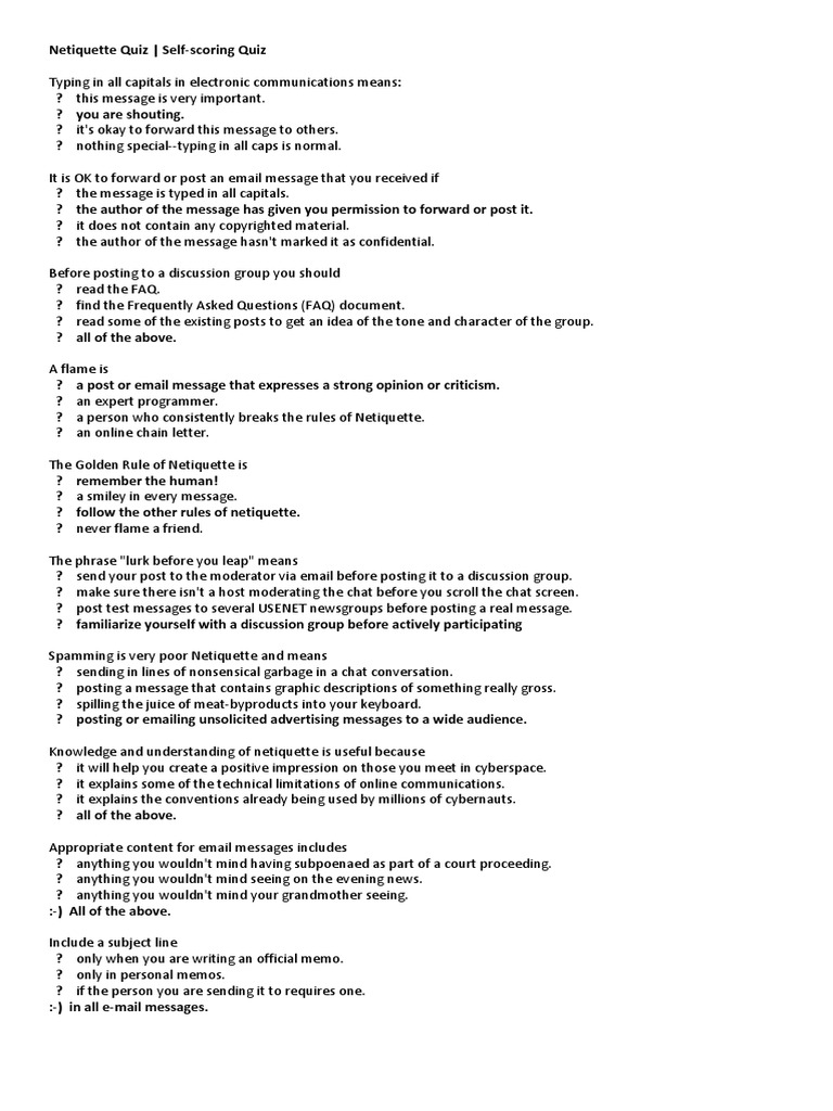 Netiquette Quizlet PDF Faq Online Chat