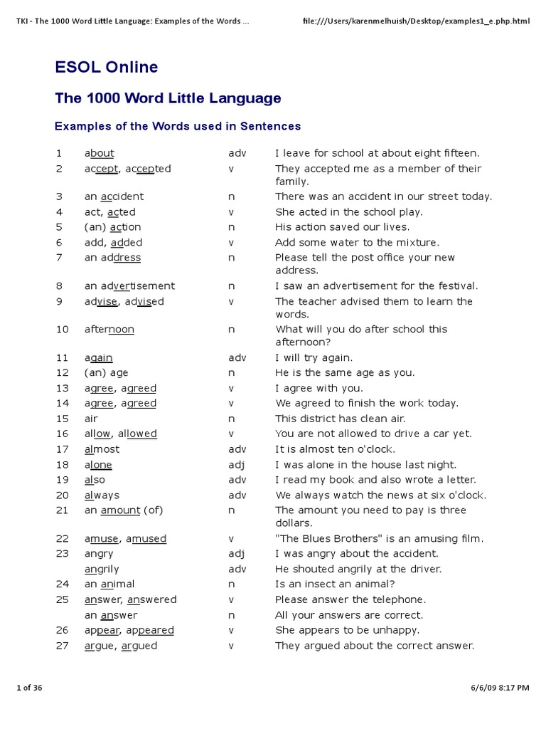 TKI-The1000 Word Little Language Examples of The Words Used in ...