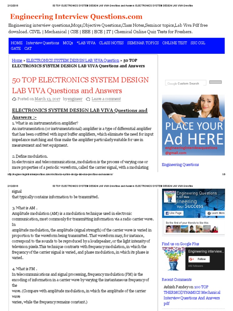 50 Top Electronics System Design Lab Viva Questions and Answers