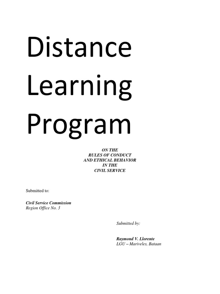 Distance Learning Program On The Rules of Conduct and Ethical Behavior