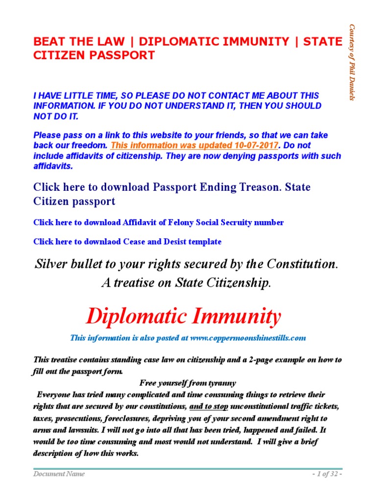 Beat the Law Diplomatic Immunity State Citizen Passport United