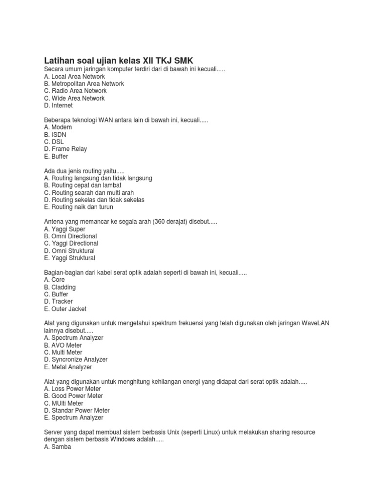 Soal Ujian Xii Tkj Ops Sekolah Kita