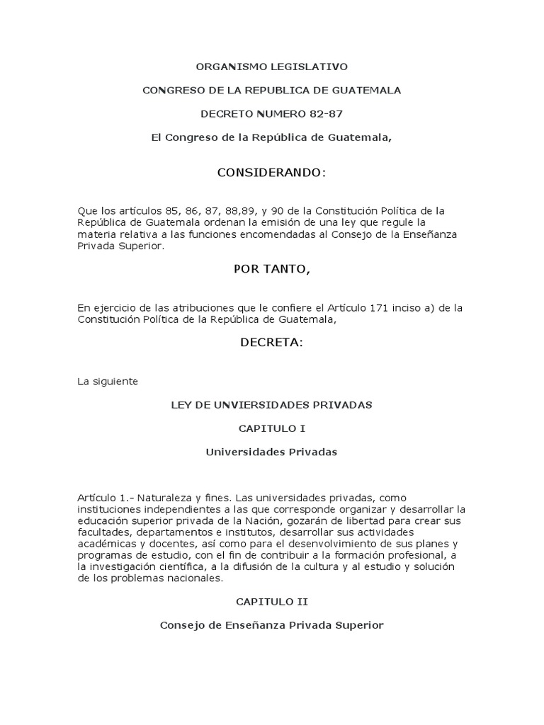 Ley de Universidades Privadas PDF Universidad Guatemala