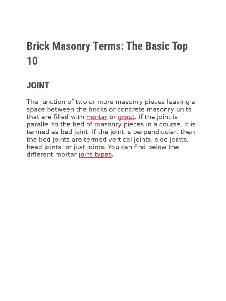 Brick Masonry Terms PDF Masonry Brick