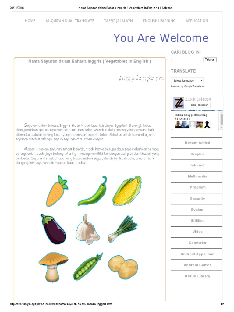 Nama Sayuran Dalam Bahasa Inggris (Vegetables in English) Science PDF
