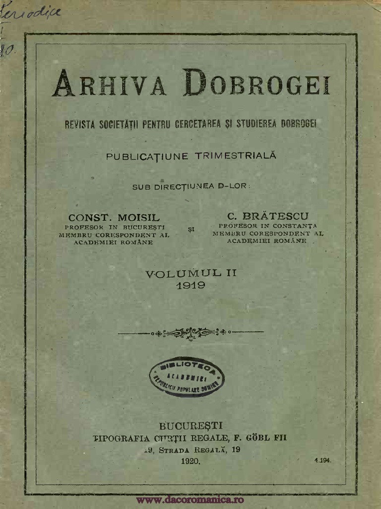 Arhiva Dobrogei Vol Ii 1919