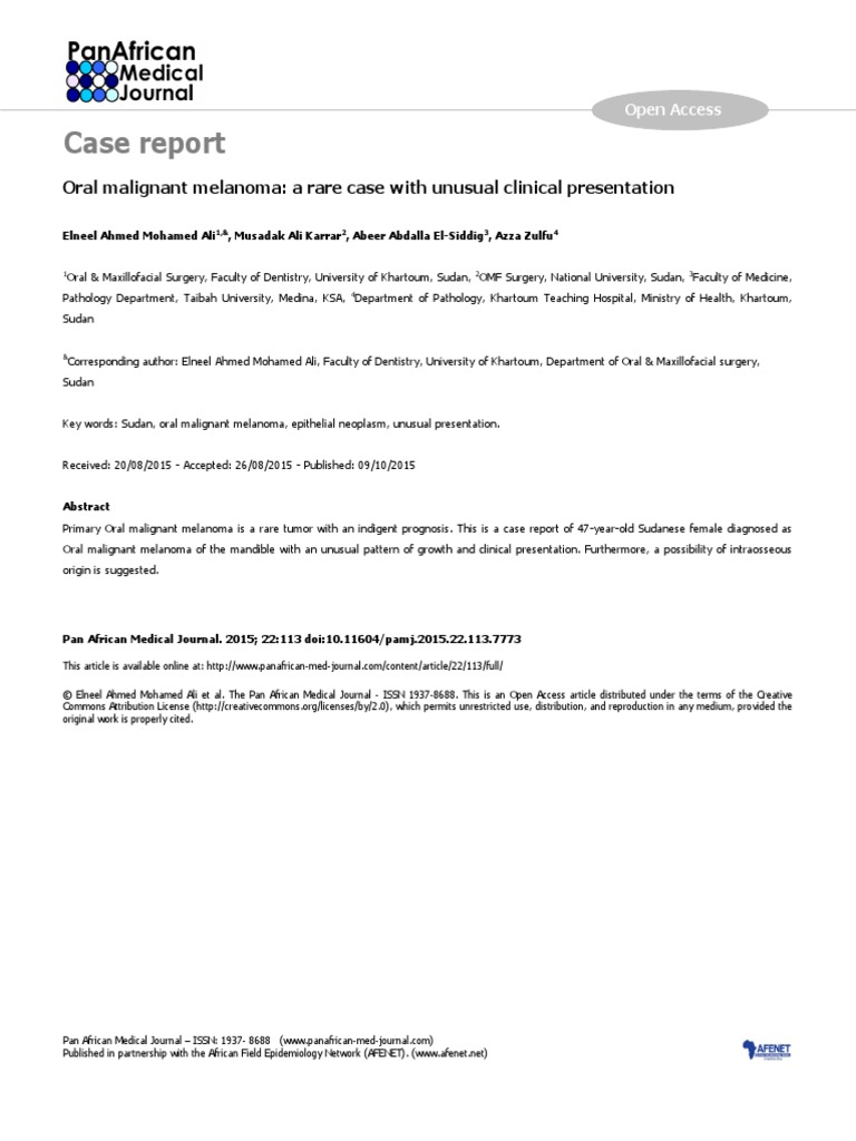 Case Report Oral Malignant Melanoma A Rare Case With Unusual Clinical