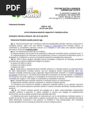 Legea 132 2010 Privind Colectarea Selectiva A Deseurilor