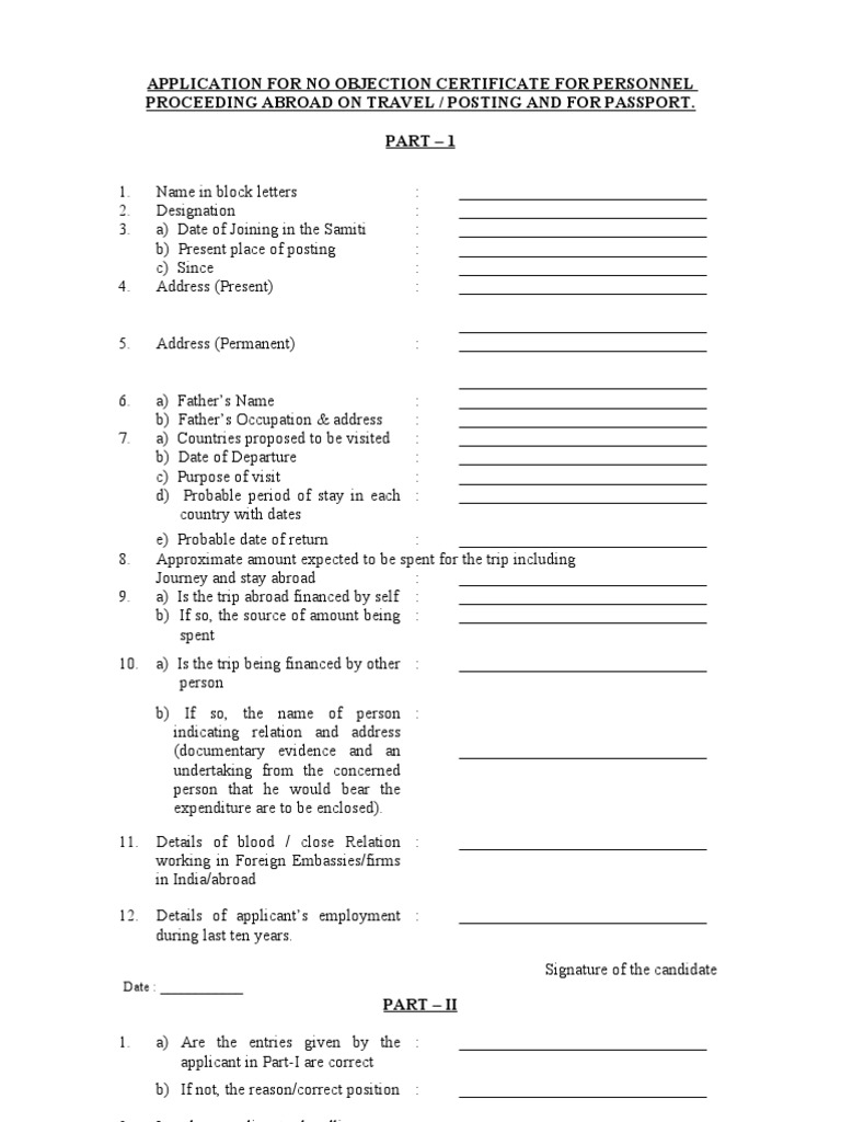 NOC Passport Proforma  PDF  Passport  Government Regarding Noc Report Template