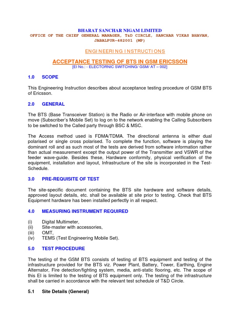 GSM BTS Acceptance Testing Guidelines | PDF | Antenna (Radio) | Coaxial ...