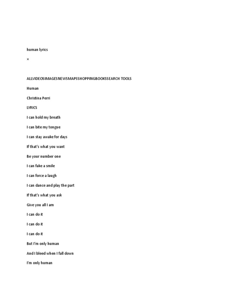 Human Lyrics | PDF | Leisure | Entertainment (General), image size:768x1024