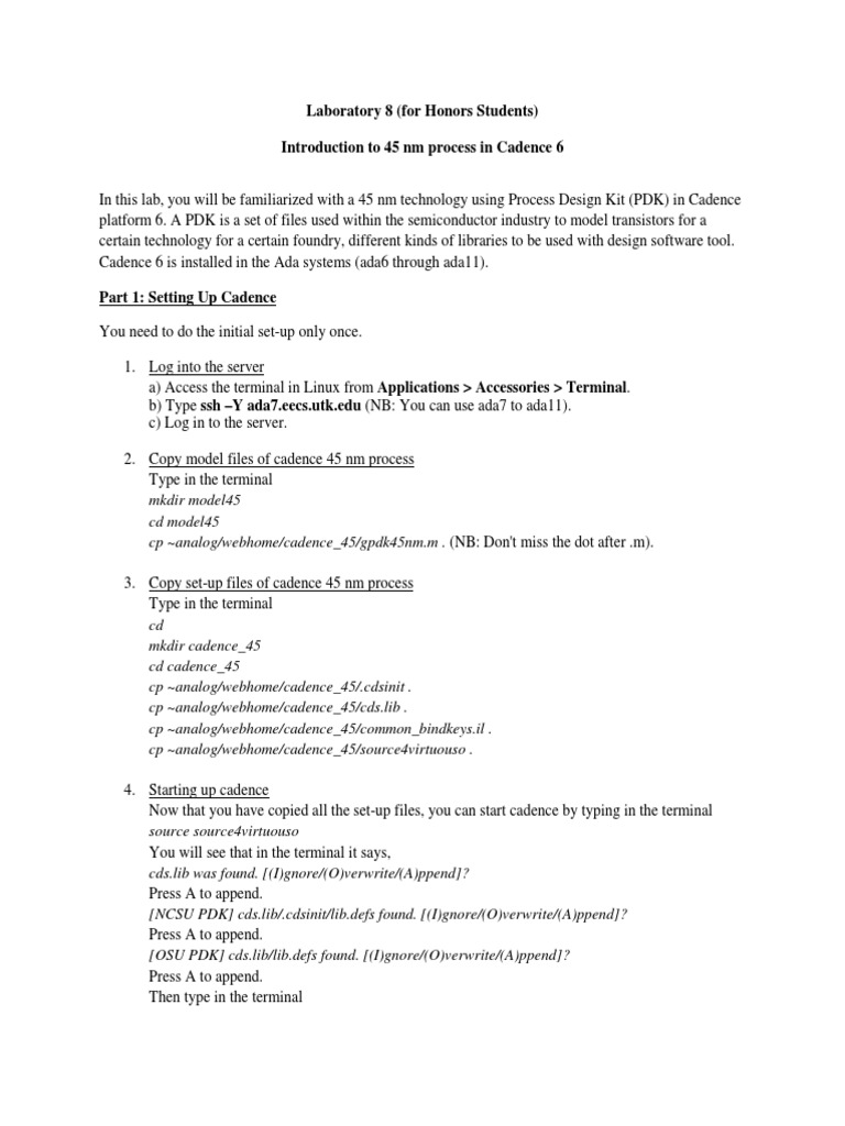 Laboratory 8 (For Honors Students) Introduction To 45 NM Process in Cadence 6 PDF Digital