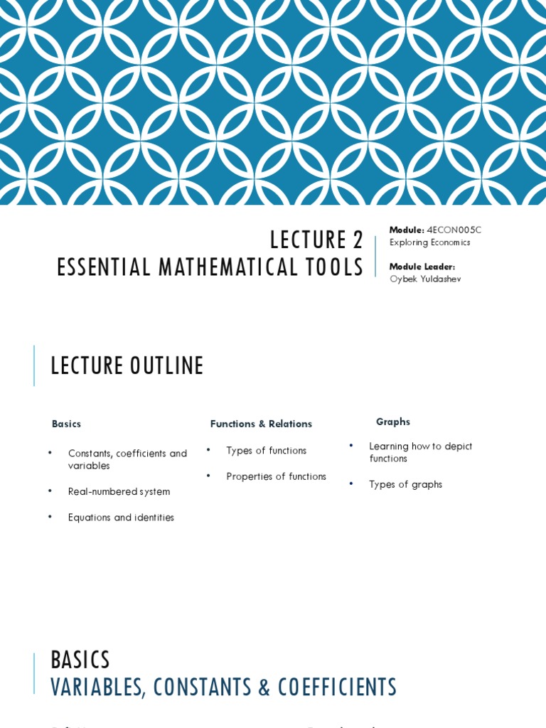 Essential Mathematical Tools in Economics | PDF | Variable (Mathematics ...