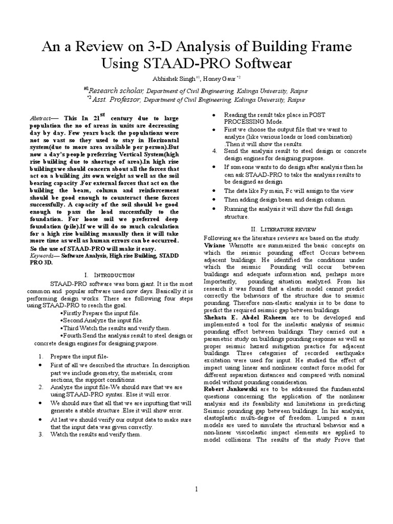 Paper 1 3 D Analysis Of Building Frame Using Staad Pro Pdf