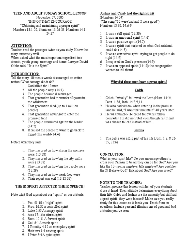 Obtaining And Maintaining A Proper Spirit Joshua