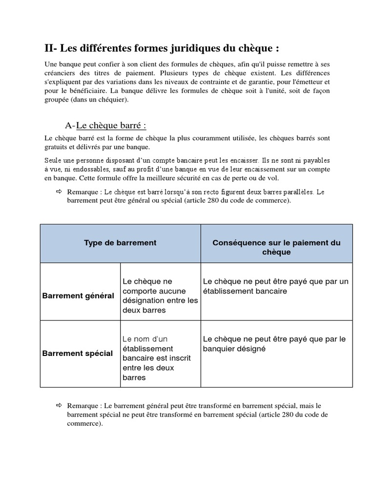 Chèque barré : sécurité et fonctionnement | PDF | Chèque | Argent