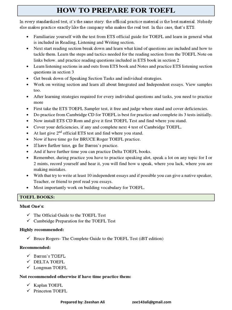 TOEFL Preparation Strategies and Resources | PDF | Test Of English As A ...